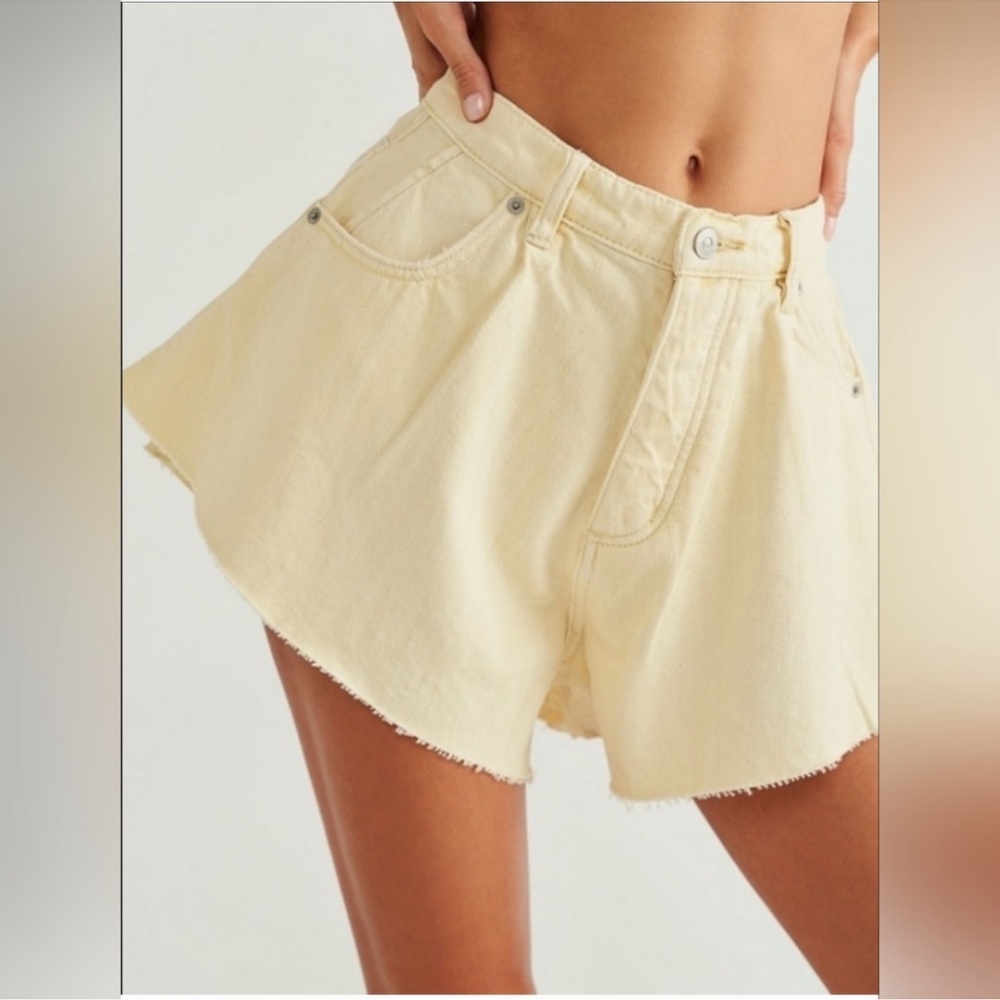 Free People Harlie High Rise raw hem Denim distressed yellow Shorts
